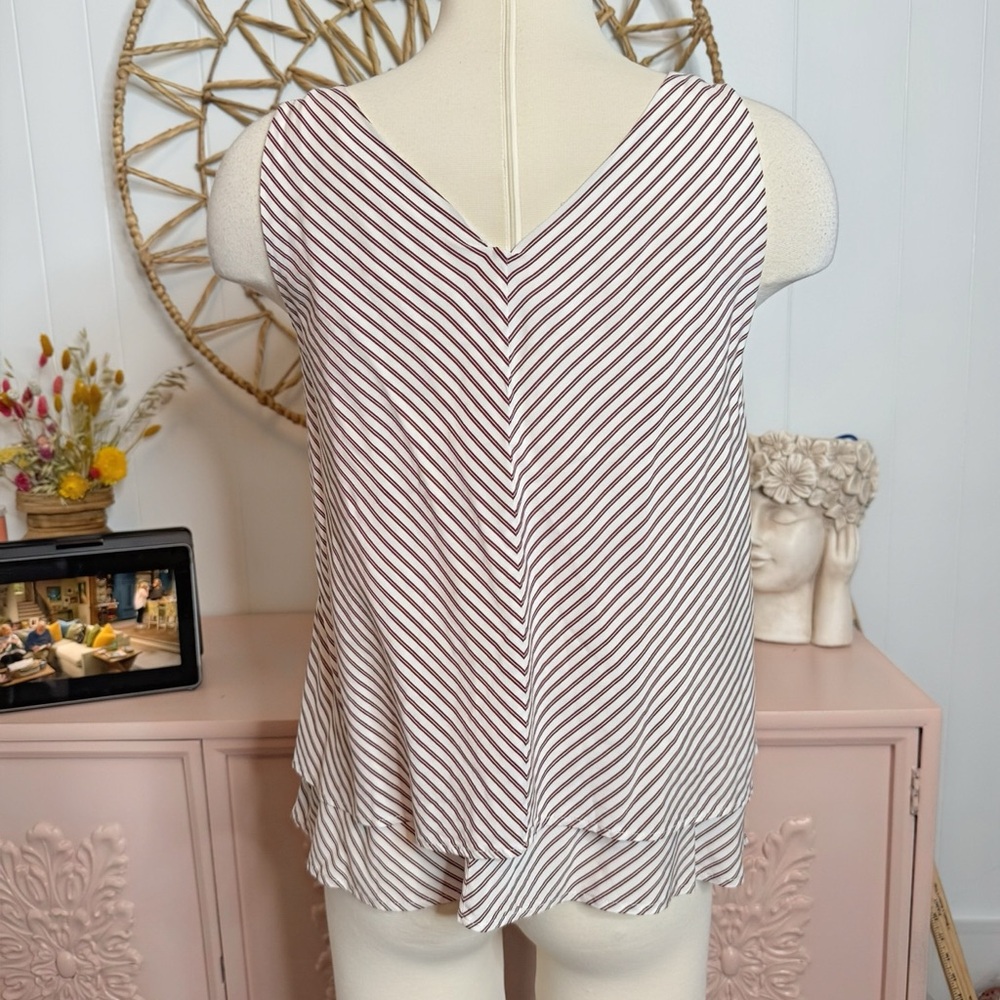 LOFT White and‎ burgundy Striped Tank Top